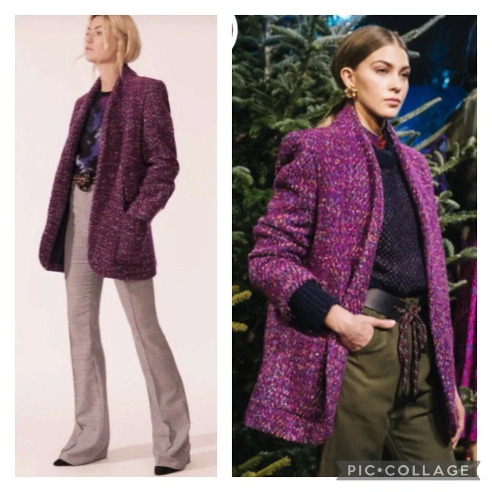 VERONICA BEARD | Crispin Multi Purple Magenta Tweed Oversized Coat Size 8 - Picture 5 of 17